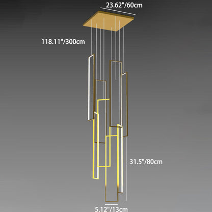 Modern Minimalist Iron Aluminum Silica Rectangular Square Ceiling Plate LED Chandelier for Stairway