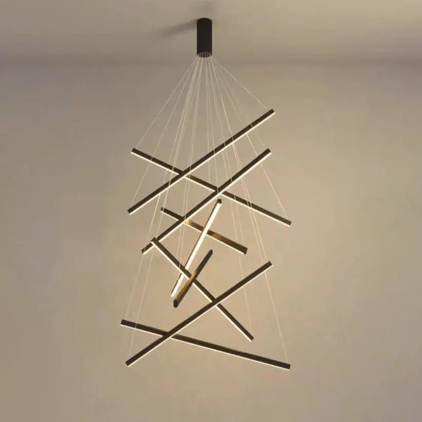 Nordic Light Luxury Iron Aluminum Geometric Line Combination LED Chandelier Lumendat