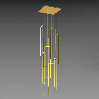 Modern Minimalist Iron Aluminum Silica Rectangular Square Ceiling Plate LED Chandelier for Stairway