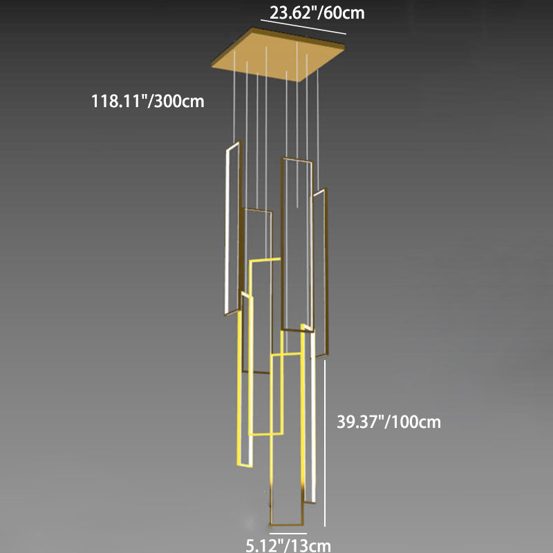Modern Minimalist Iron Aluminum Silica Rectangular Square Ceiling Plate LED Chandelier for Stairway
