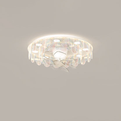 Contemporary Creative Iron Acrylic Round Piece LED Flush Mount Ceiling Fan Light For Living Room