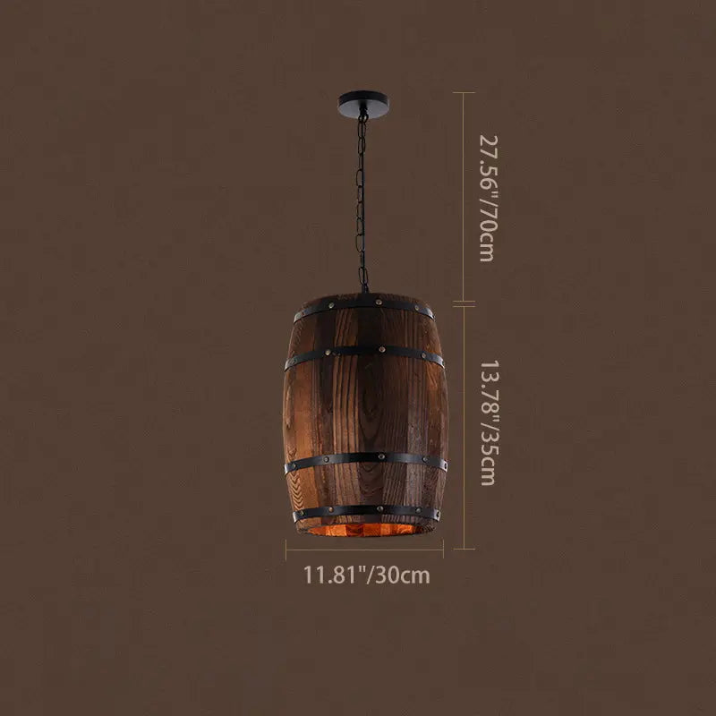 Traditional Rustic Round Wooden Wine Barrel 1-light Single Barrel Pendant Light for Dining Room Lumendat