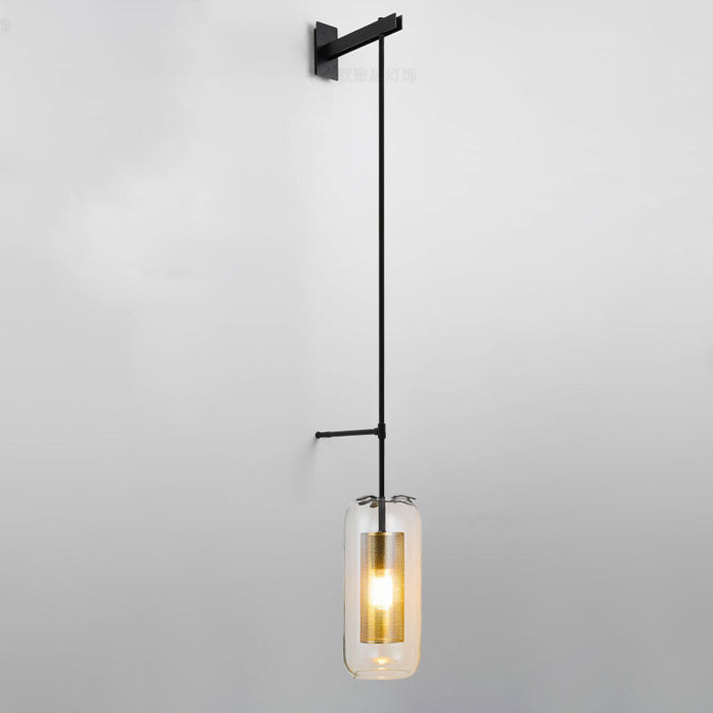 Modern Minimalist Cylinder Clear Glass 1-Light Long Wall Sconce Lamp For Living Room