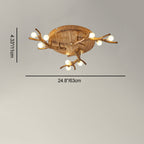 Contemporary Scandinavian Polymer Tree Branch Texture Glass Ball Shade 9/12/15-Light Semi-Flush Mount Ceiling Light For Living Room