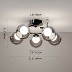 Modern Mid-century Round Electroplated Glass Stainless Steel Carbon Steel 5-light Semi-flush Mount Ceiling Light for Living Room