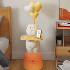Lumendat Modern Art Deco Kids Cat Rectangular Resin Metal Wood End Table 1-Tray With LED Light For Bedroom Lumendat