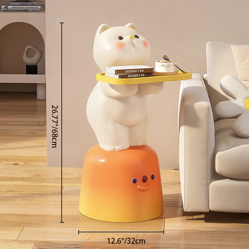 Lumendat Modern Art Deco Kids Cat Rectangular Resin Metal Wood End Table 1-Tray With LED Light For Bedroom Lumendat