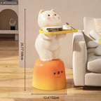 Lumendat Modern Art Deco Kids Cat Rectangular Resin Metal Wood End Table 1-Tray With LED Light For Bedroom Lumendat
