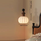 Traditional French Silk Fabric Flower Pattern Round Shade Wood 1-Light Pendant Light For Living Room