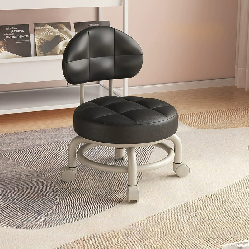 Lumendat Modern Minimalist Round Artificial Leather Wood Iron Chair Backrest Armless For Living Room Lumendat