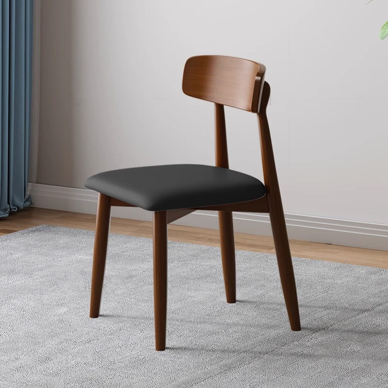 Traditional Vintage Square Rubberwood Solid Wood PU Leather Foam Sponge Armless Dining Chair For Dining Room