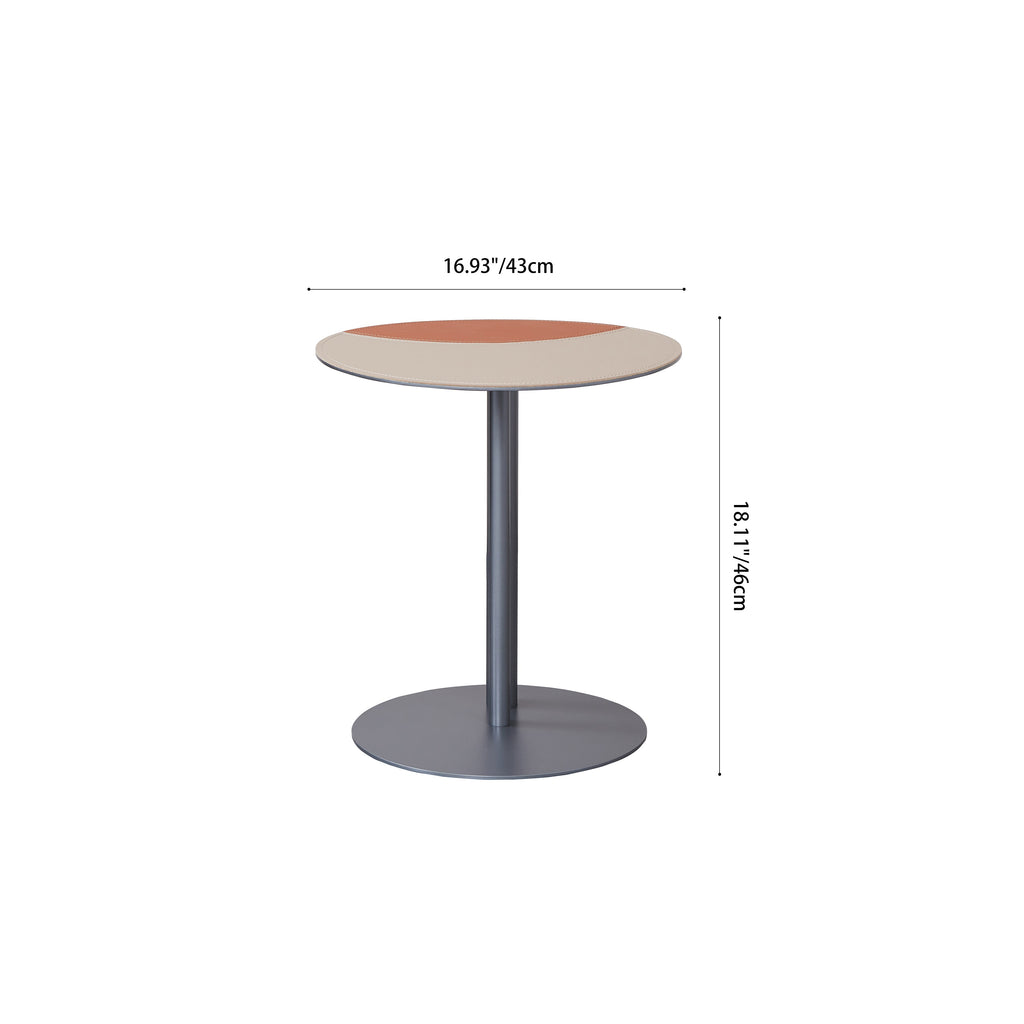 Round Two-Tone Faux Saddle Leather End Table - Minimalist Compact Side Table With Metal Base For Living Room Lumendat