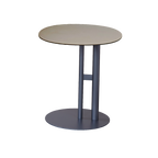 Round Two-Tone Faux Saddle Leather End Table - Minimalist Compact Side Table With Metal Base For Living Room Lumendat