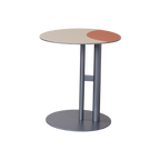 Round Two-Tone Faux Saddle Leather End Table - Minimalist Compact Side Table With Metal Base For Living Room Lumendat