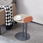 Round Two-Tone Faux Saddle Leather End Table - Minimalist Compact Side Table With Metal Base For Living Room Lumendat