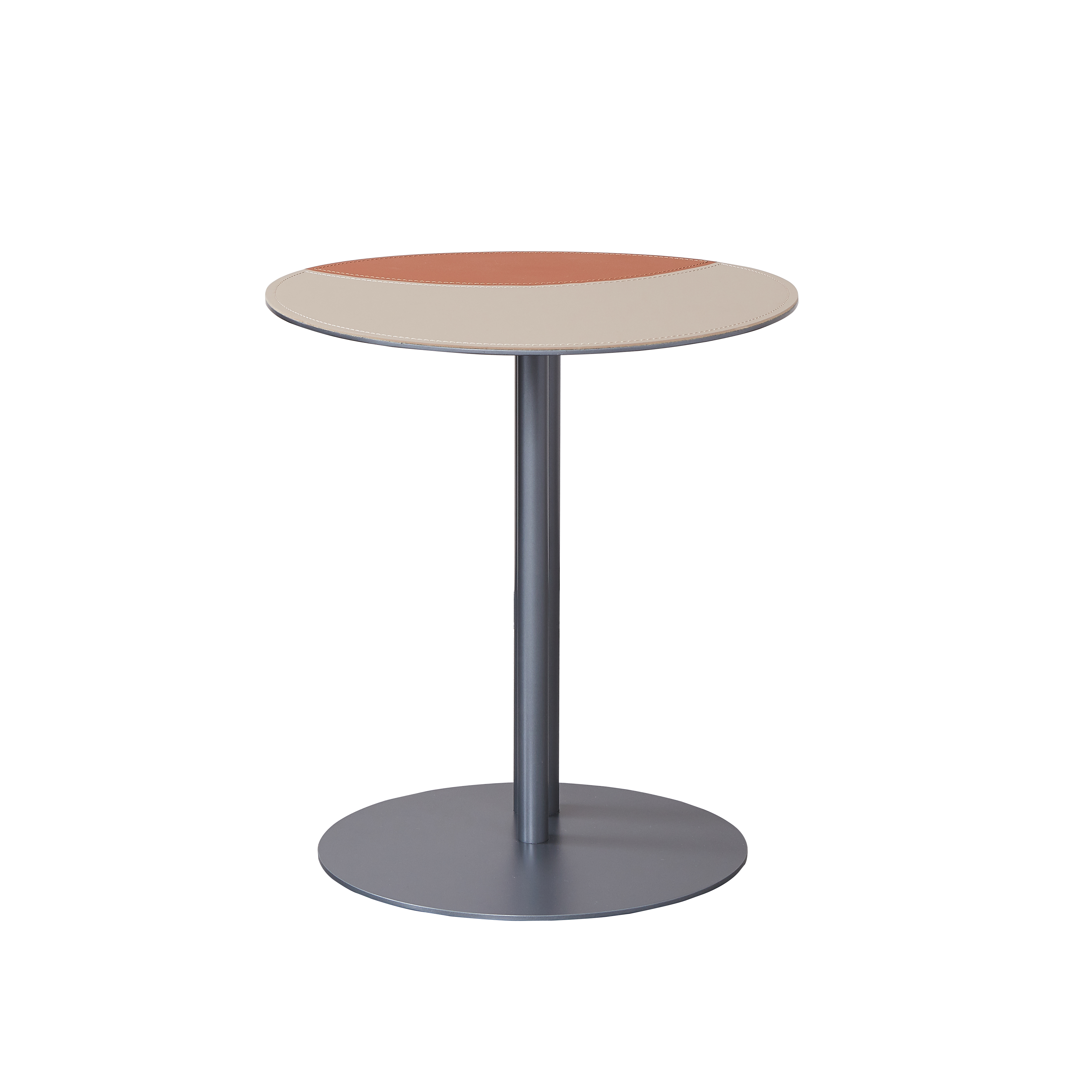 Round Two-Tone Faux Saddle Leather End Table - Minimalist Compact Side Table With Metal Base For Living Room Lumendat
