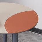 Round Two-Tone Faux Saddle Leather End Table - Minimalist Compact Side Table With Metal Base For Living Room Lumendat