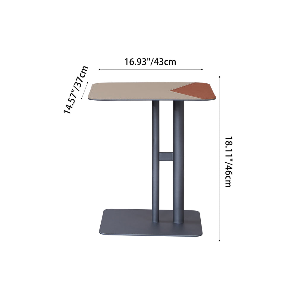 Square Dual-Tone Faux Saddle Leather End Table - Minimalist Asymmetrical Patchwork Detail Corner Table For Living Room Lumendat