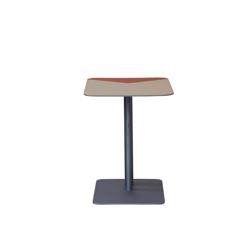 Square Dual-Tone Faux Saddle Leather End Table - Minimalist Asymmetrical Patchwork Detail Corner Table For Living Room Lumendat
