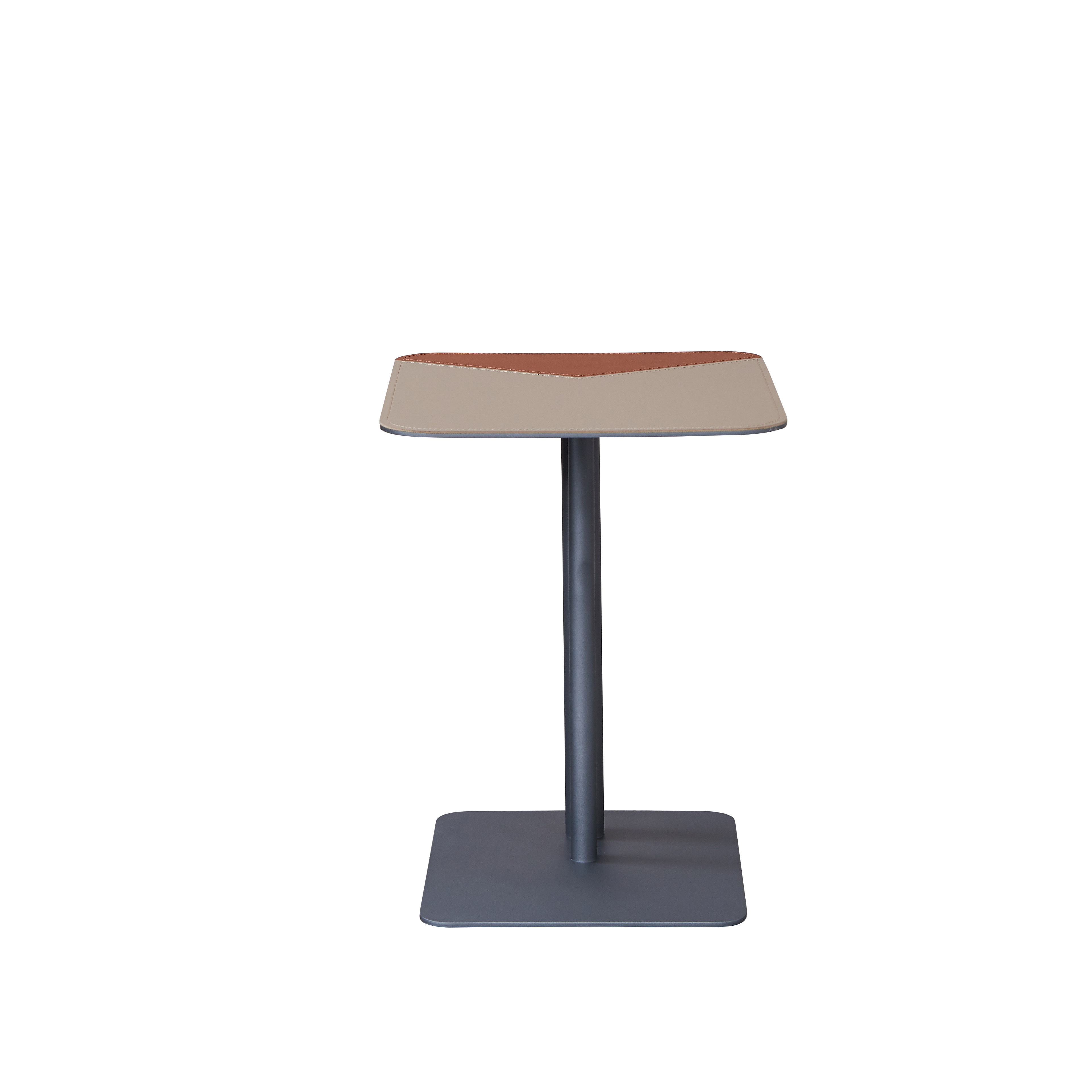 Square Dual-Tone Faux Saddle Leather End Table - Minimalist Asymmetrical Patchwork Detail Corner Table For Living Room Lumendat