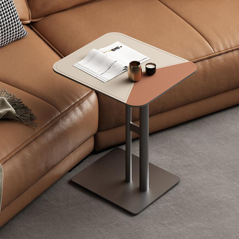 Square Dual-Tone Faux Saddle Leather End Table - Minimalist Asymmetrical Patchwork Detail Corner Table For Living Room Lumendat