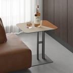 Square Dual-Tone Faux Saddle Leather End Table - Minimalist Asymmetrical Patchwork Detail Corner Table For Living Room Lumendat