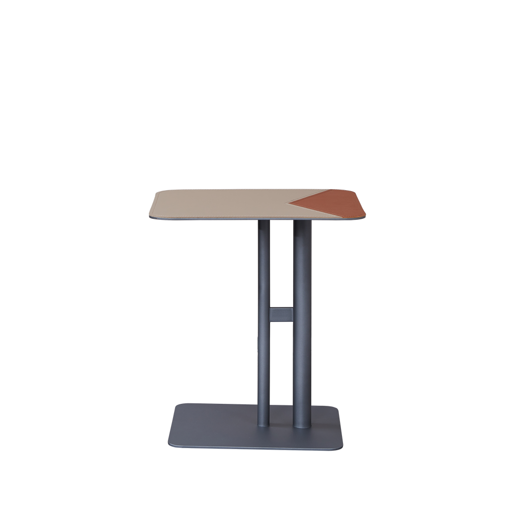 Square Dual-Tone Faux Saddle Leather End Table - Minimalist Asymmetrical Patchwork Detail Corner Table For Living Room Lumendat