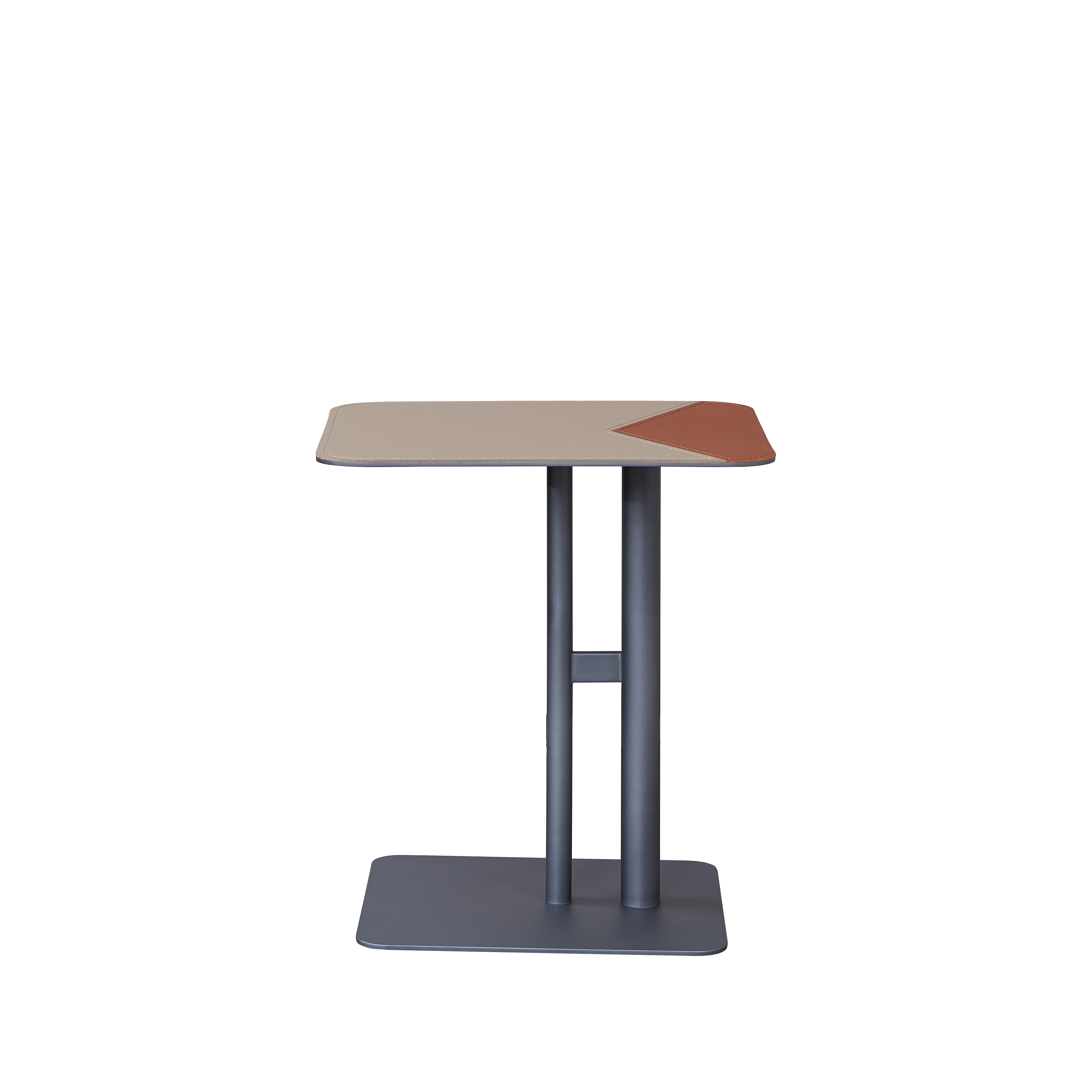 Square Dual-Tone Faux Saddle Leather End Table - Minimalist Asymmetrical Patchwork Detail Corner Table For Living Room Lumendat