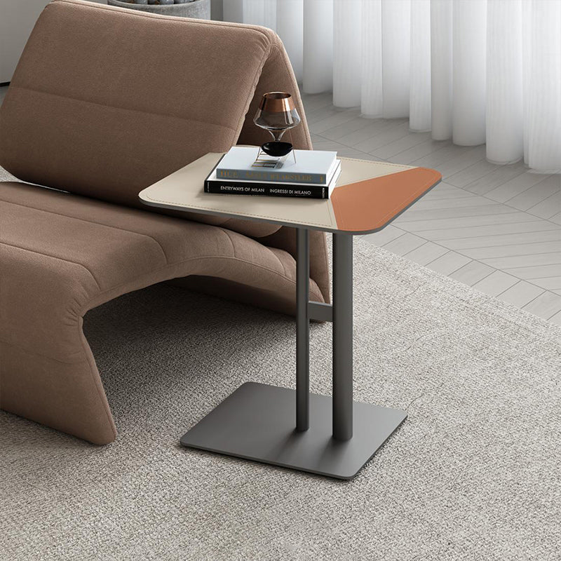 Square Dual-Tone Faux Saddle Leather End Table - Minimalist Asymmetrical Patchwork Detail Corner Table For Living Room Lumendat