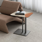 Square Dual-Tone Faux Saddle Leather End Table - Minimalist Asymmetrical Patchwork Detail Corner Table For Living Room Lumendat