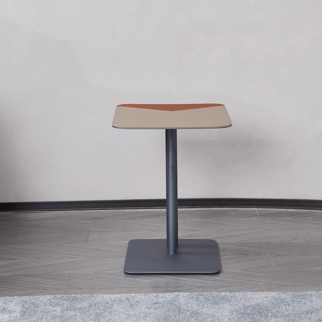Square Dual-Tone Faux Saddle Leather End Table - Minimalist Asymmetrical Patchwork Detail Corner Table For Living Room Lumendat