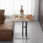 Square Dual-Tone Faux Saddle Leather End Table - Minimalist Asymmetrical Patchwork Detail Corner Table For Living Room Lumendat