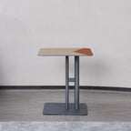 Square Dual-Tone Faux Saddle Leather End Table - Minimalist Asymmetrical Patchwork Detail Corner Table For Living Room Lumendat