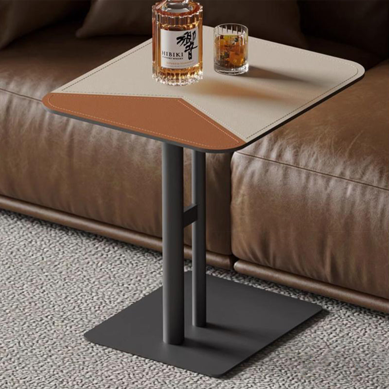 Square Dual-Tone Faux Saddle Leather End Table - Minimalist Asymmetrical Patchwork Detail Corner Table For Living Room Lumendat