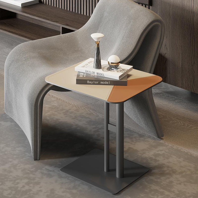 Square Dual-Tone Faux Saddle Leather End Table - Minimalist Asymmetrical Patchwork Detail Corner Table For Living Room Lumendat