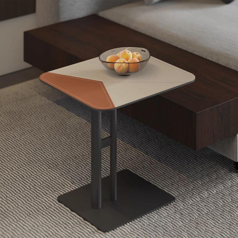 Square Dual-Tone Faux Saddle Leather End Table - Minimalist Asymmetrical Patchwork Detail Corner Table For Living Room Lumendat