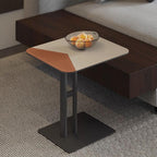 Square Dual-Tone Faux Saddle Leather End Table - Minimalist Asymmetrical Patchwork Detail Corner Table For Living Room Lumendat