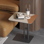 Square Dual-Tone Faux Saddle Leather End Table - Minimalist Asymmetrical Patchwork Detail Corner Table For Living Room Lumendat