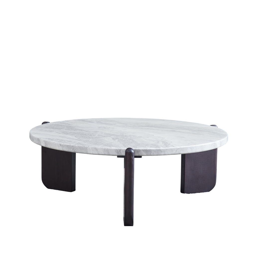 Round Faux Marble Solid Wood Coffee Table - Nordic Natural Texture Accent Table For Living Room Lumendat