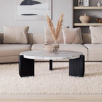 Round Faux Marble Solid Wood Coffee Table - Nordic Natural Texture Accent Table For Living Room Lumendat