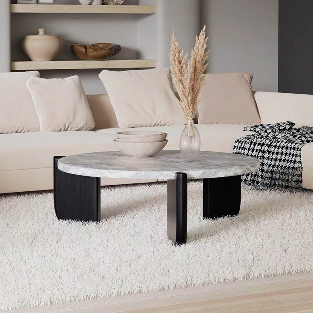 Round Faux Marble Solid Wood Coffee Table - Nordic Natural Texture Accent Table For Living Room Lumendat