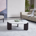 Round Faux Marble Solid Wood Coffee Table - Nordic Natural Texture Accent Table For Living Room Lumendat