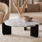 Round Faux Marble Solid Wood Coffee Table - Nordic Natural Texture Accent Table For Living Room Lumendat