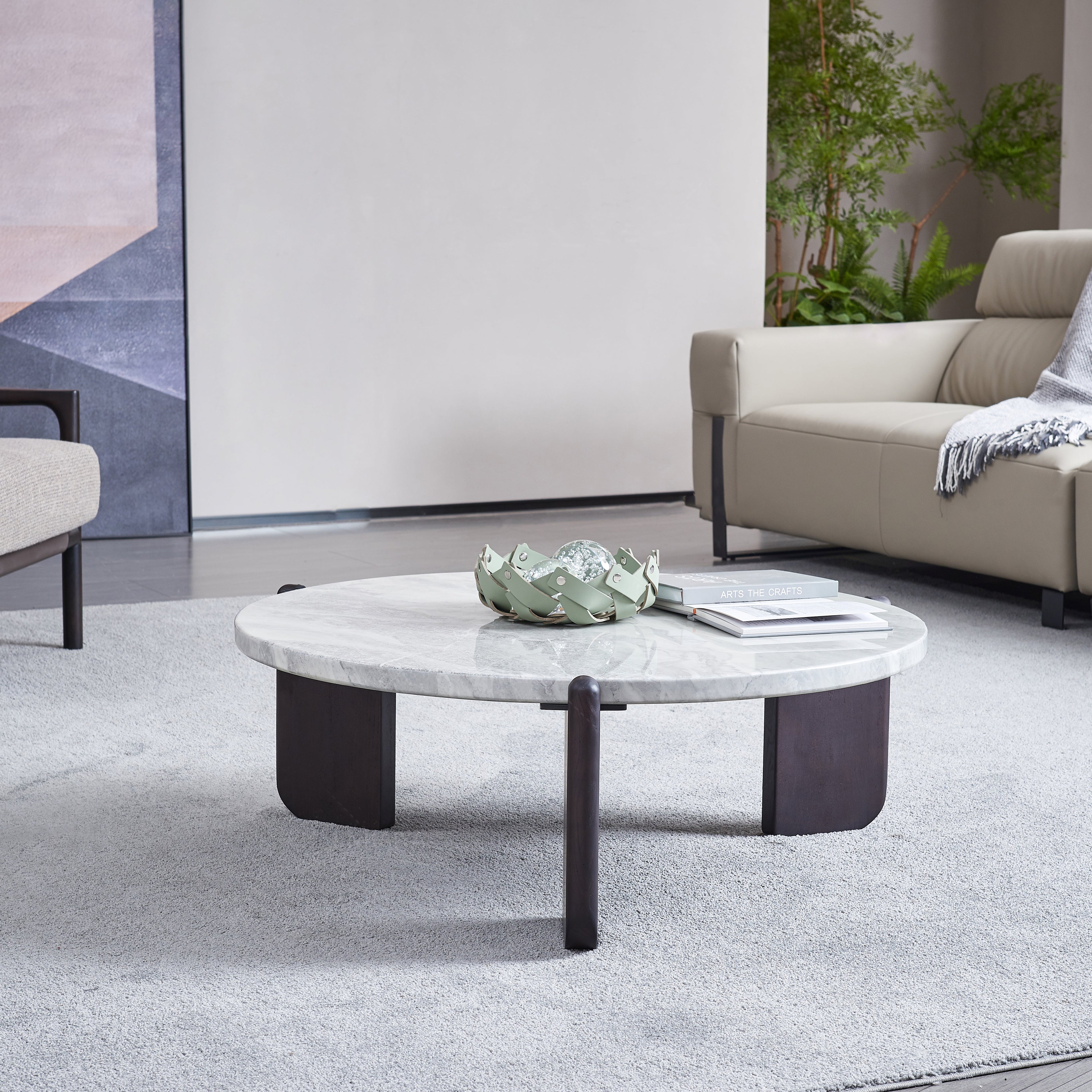 Round Faux Marble Solid Wood Coffee Table - Nordic Natural Texture Accent Table For Living Room Lumendat