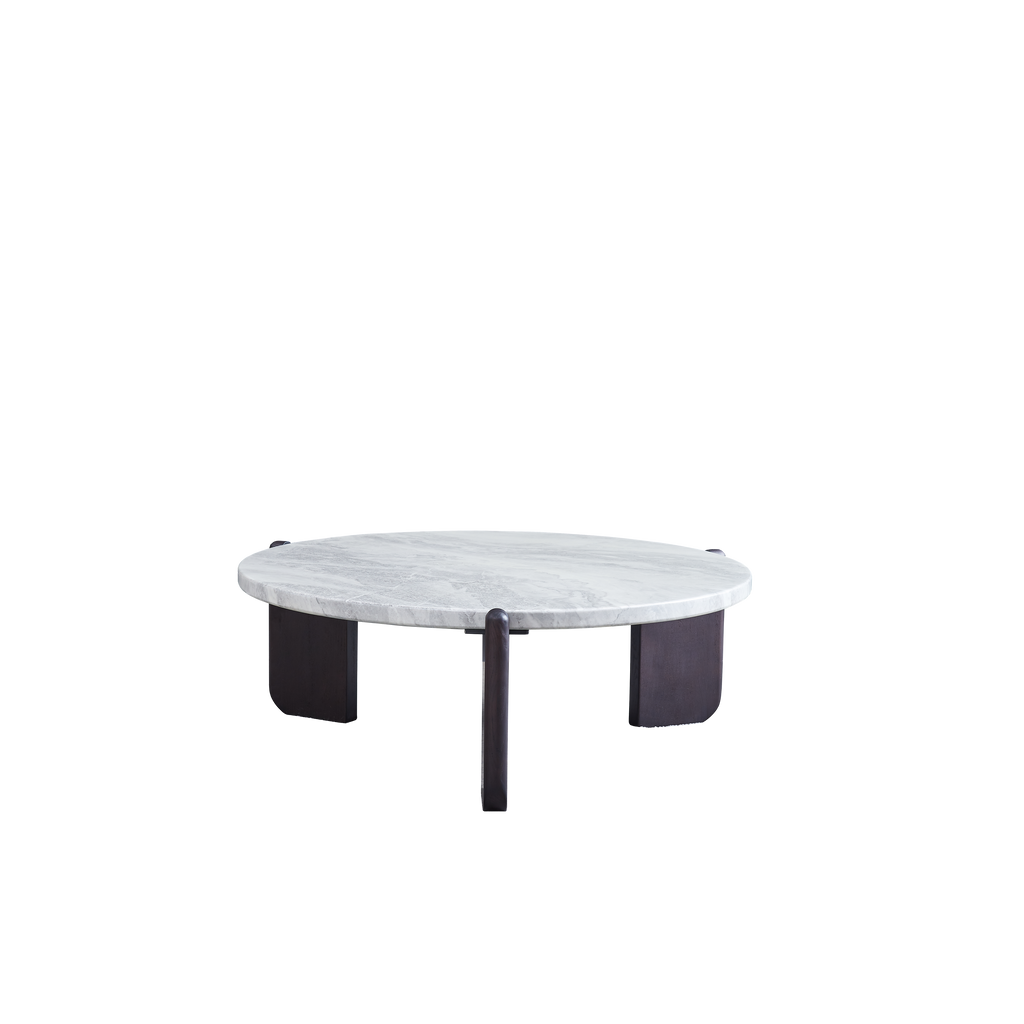 Round Faux Marble Solid Wood Coffee Table - Nordic Natural Texture Accent Table For Living Room Lumendat