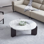 Round Faux Marble Solid Wood Coffee Table - Nordic Natural Texture Accent Table For Living Room Lumendat