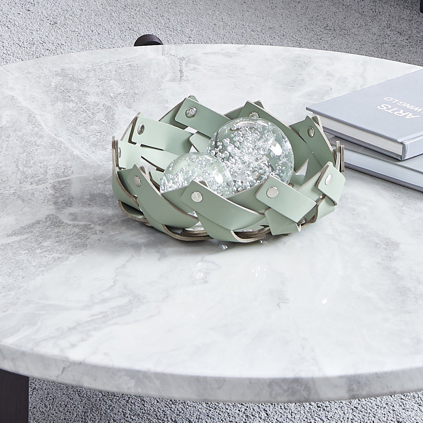 Round Faux Marble Solid Wood Coffee Table - Nordic Natural Texture Accent Table For Living Room Lumendat