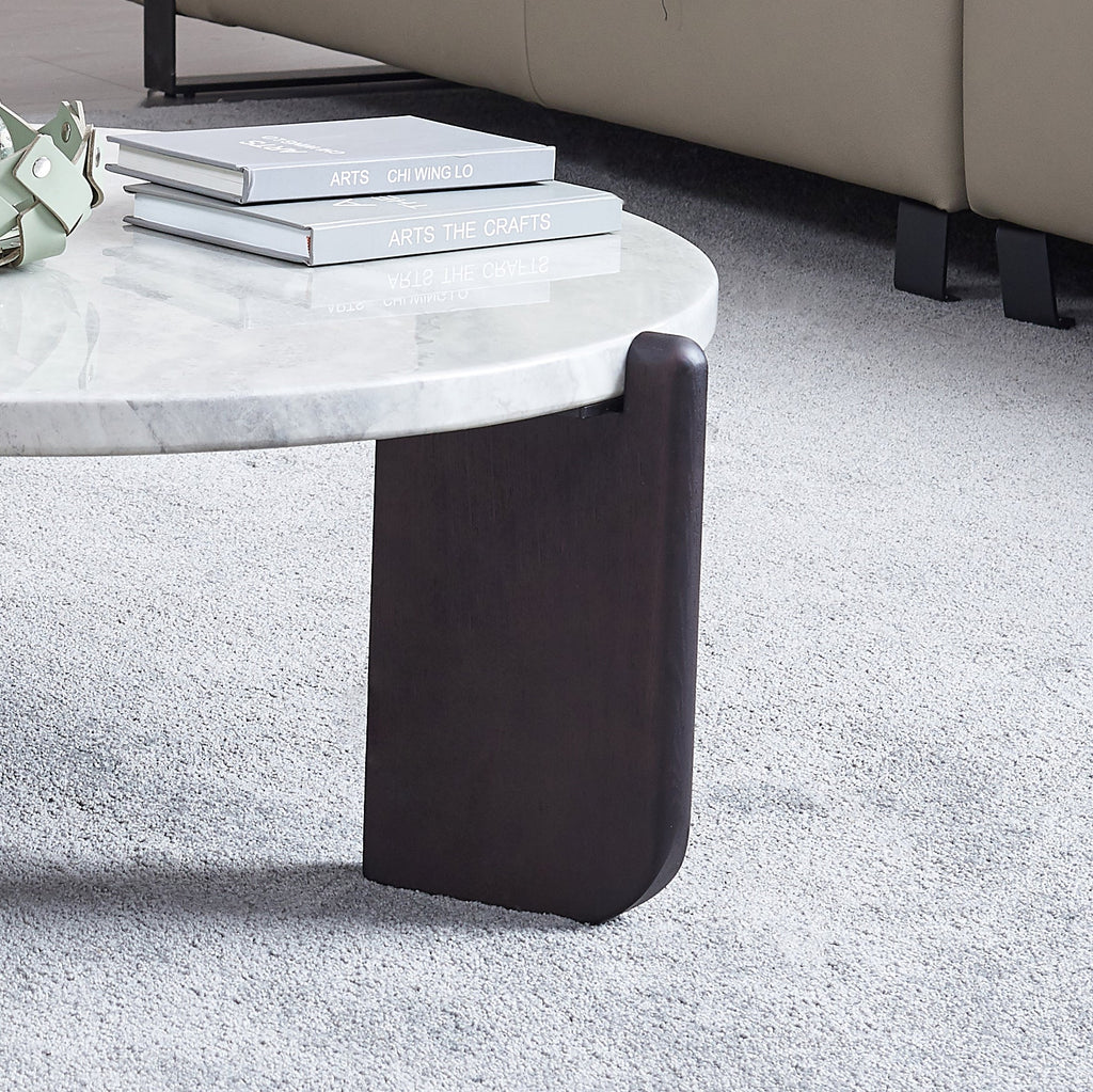 Round Faux Marble Solid Wood Coffee Table - Nordic Natural Texture Accent Table For Living Room Lumendat