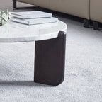 Round Faux Marble Solid Wood Coffee Table - Nordic Natural Texture Accent Table For Living Room Lumendat