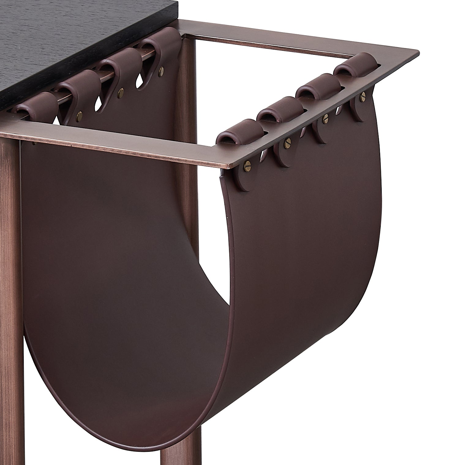 Half Oval Wood Faux Saddle Leather Metal Side Table - Vintage Decorative End Table For Living Room Lumendat